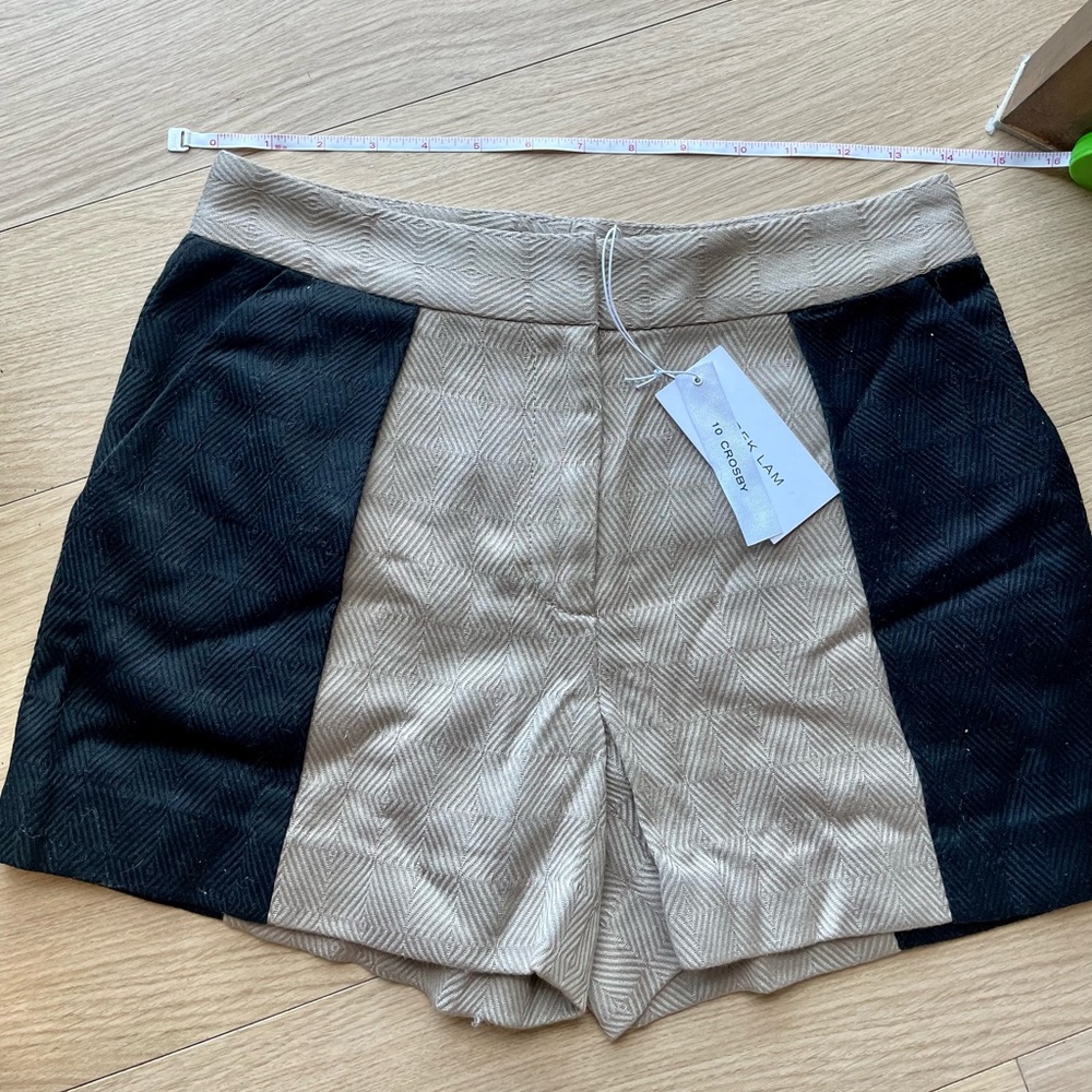 NWT Derek Lam 10 Crosby cotton beige black tuxedo medium rise shorts Sz 0